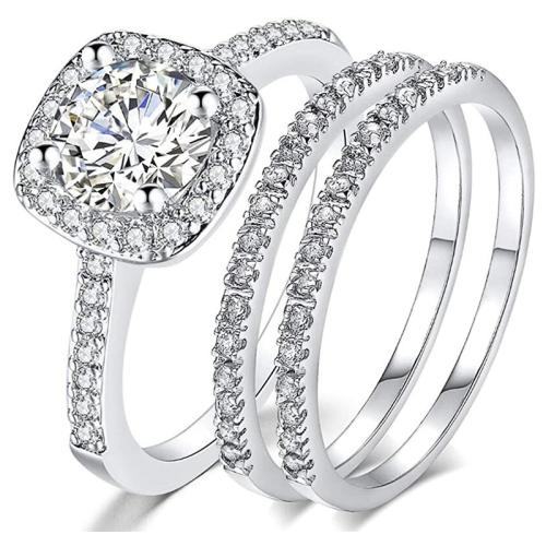 Cubic Zirconia Micro Pave Brass Ring, plated, three pieces & different size for choice & micro pave cubic zirconia & for woman, Sold By Set