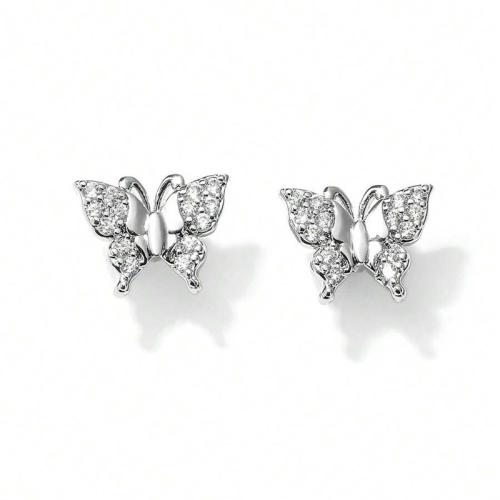 Cubic Zirconia Micro Pave Brass Earring, Butterfly, plated, fashion jewelry & micro pave cubic zirconia & for woman, Sold By Pair