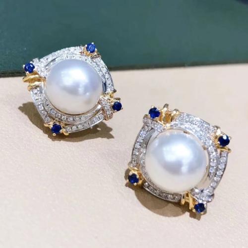 Cubic Zirconia Micro Pave Brass Earring, with Plastic Pearl, plated, fashion jewelry & micro pave cubic zirconia & for woman, Sold By Pair