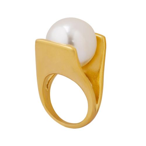 Stainless Steel Finger Ring, 304 Stainless Steel, with Plastic Pearl, plated, fashion jewelry & different size for choice & for woman, more colors for choice, Sold By PC