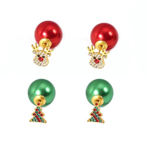 Pendientes de Acero Inoxidable, acero inoxidable 304, con Perlas plásticas, chapado, Diseño de Navidad & diferentes estilos para la opción & micro arcilla de zirconia cúbica & para mujer, más colores para la opción, Vendido por Par