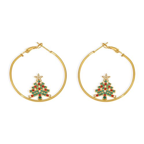 Stainless Steel Lever Back Earring, 304 Stainless Steel, plated, Christmas Design & micro pave cubic zirconia & for woman, golden, Sold By Pair