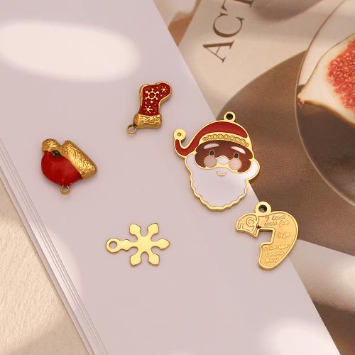 Edelstahl Schmuck Anhänger, 304 Edelstahl, 18K vergoldet, Weihnachts-Design & DIY & verschiedene Stile für Wahl & Emaille, verkauft von PC