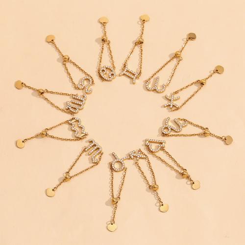 Stainless Steel Jewelry Bracelet, 304 Stainless Steel, 18K gold plated, Zodiac symbols jewelry & different designs for choice & for woman & with rhinestone, Sold By PC