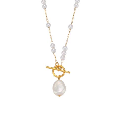 Stainless Steel Sweater Chain Necklace, 304 Stainless Steel, with Plastic Pearl, 18K gold plated, fashion jewelry & for woman, Length:Approx 55 cm, Sold By PC