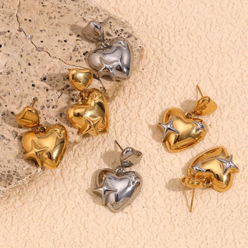 Boucle d'oreille goutte inox, Acier inoxydable 304, coeur, Placage, bijoux de mode & pour femme, plus de couleurs à choisir, Vendu par paire