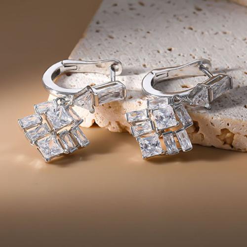 Brass Drop Earring, Geometrical Pattern, plated, micro pave cubic zirconia & for woman, 15x29mm, Sold By Pair