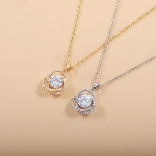 Brass Necklace, Flower, plated, oval chain & micro pave cubic zirconia & for woman, more colors for choice, Length:Approx 17 Inch, Sold By PC