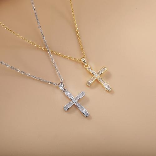 Copper Alloy Necklace, Cross, plated, oval chain & micro pave cubic zirconia & for woman, more colors for choice, Length:Approx 17 Inch, Sold By PC