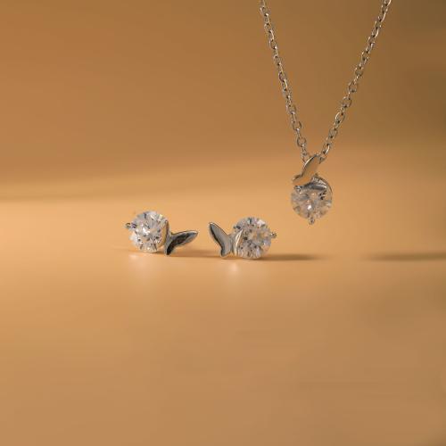 Brass Jewelry Set, Stud Earring & necklace, plated, 2 pieces & for woman & with rhinestone, Sold By Set