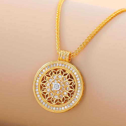 Copper Alloy Necklace, Round, gold color plated, for woman & with rhinestone, Length:Approx 17 Inch, Sold By PC