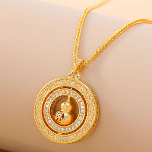 Copper Alloy Necklace, Calabash, gold color plated, rotatable & for woman & with rhinestone & hollow, Length:Approx 17 Inch, Sold By PC