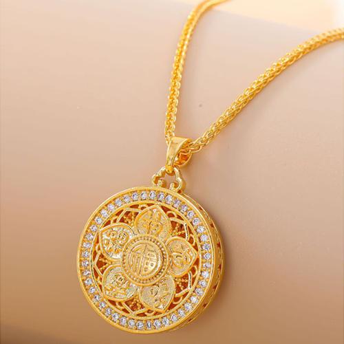 Copper Alloy Necklace, Round, gold color plated, for woman & with rhinestone, Length:Approx 17 Inch, Sold By PC
