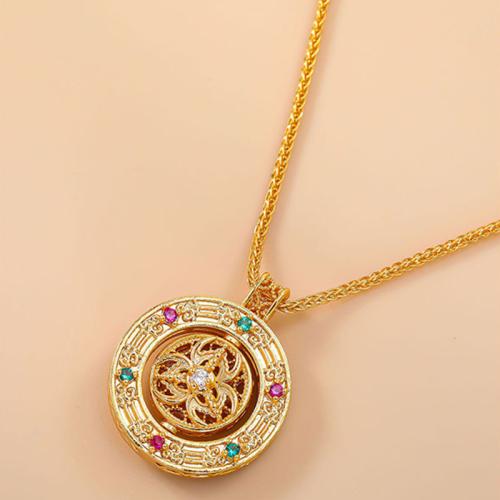 Kupferlegierung Halskette, flache Runde, goldfarben plattiert, für Frau & mit Strass, Länge:ca. 17 ZollInch, verkauft von PC