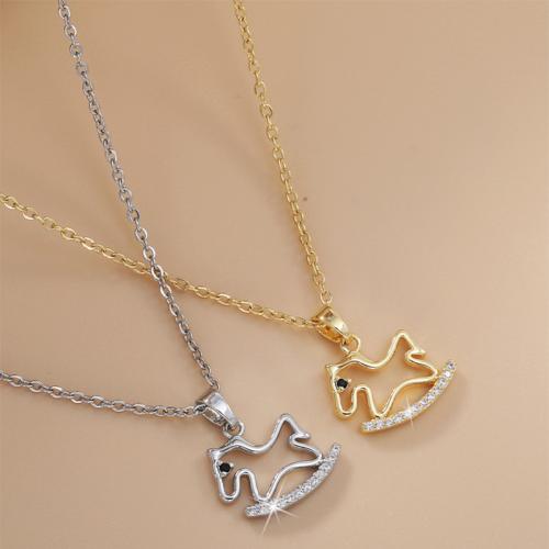 Brass Necklace, with 1.6inch extender chain, rocking horse, plated, oval chain & micro pave cubic zirconia & for woman & hollow, more colors for choice, Length:Approx 15.4 Inch, Sold By PC