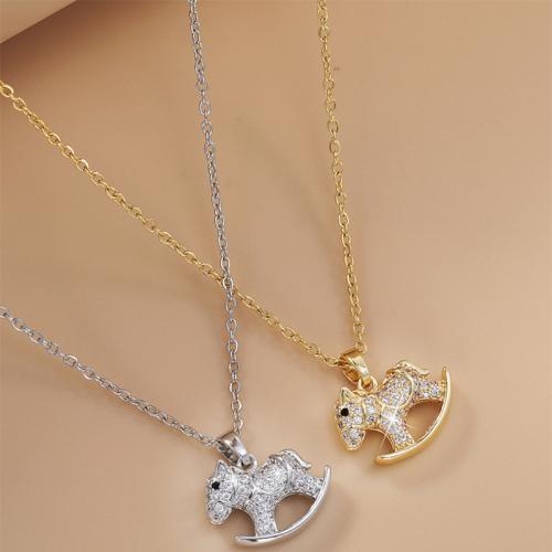 Copper Alloy Necklace, Horse, plated, micro pave cubic zirconia & for woman, more colors for choice, Length:Approx 15.5 Inch, Sold By PC