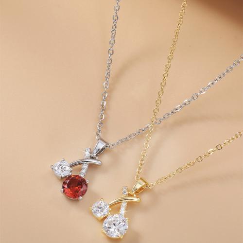 Brass Necklace, Cherry, plated, micro pave cubic zirconia & for woman, more colors for choice, Length:Approx 17 Inch, Sold By PC