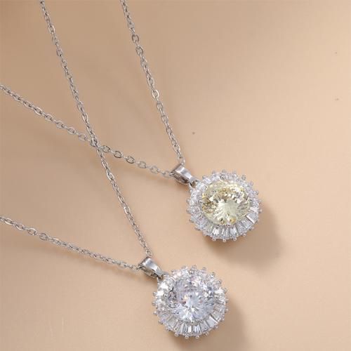 Brass Necklace, with 1.6inch extender chain, Flower, plated, micro pave cubic zirconia & for woman, more colors for choice, Length:Approx 15.4 Inch, Sold By PC