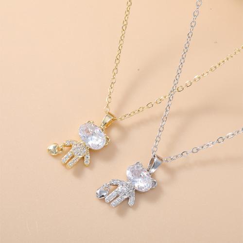 Brass Necklace, Bear, plated, micro pave cubic zirconia & for woman, more colors for choice, Length:Approx 15.4 Inch, Sold By PC