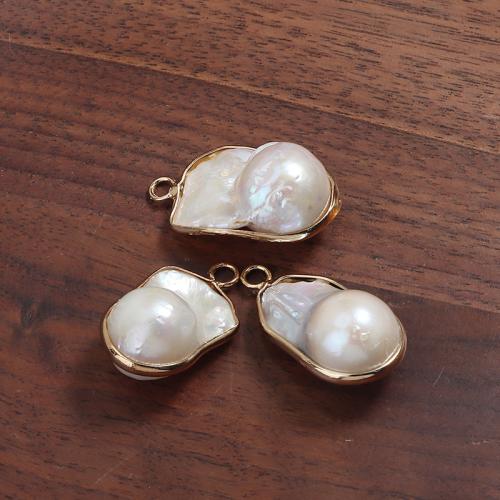 Freshwater Pearl Pendants, with Brass, Baroque, DIY, white, 13-15mm, Sold By PC