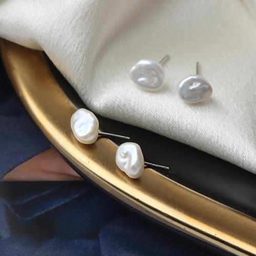 Freshwater Pearl Earrings, 925 Sterling Silver, with Freshwater Pearl, Baroque, fashion jewelry, white, 6-7mm, Sold By Pair