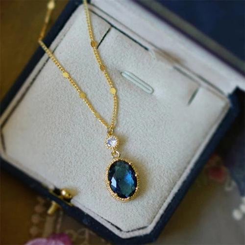 Cubic Zircon Micro Pave Brass Necklace, with Glass, plated, fashion jewelry & micro pave cubic zirconia & for woman, Length:45 cm, Sold By PC