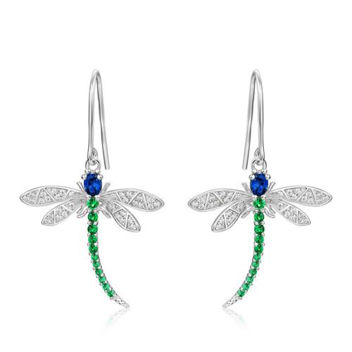 Boucles d'oreilles en laiton zircon cubique pavent, libellule, Placage, bijoux de mode & pavé de micro zircon & pour femme, Vendu par paire