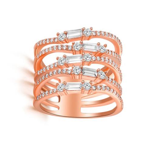 Cubic Zirconia Micro Pave Brass Ring, plated, multilayer & different size for choice & micro pave cubic zirconia & for woman, rose gold color, Sold By PC