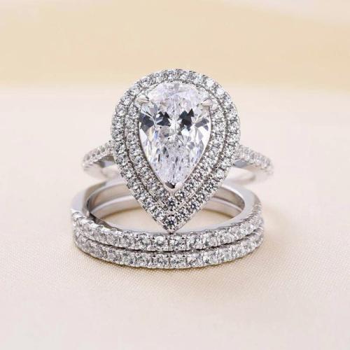 Cubic Zirconia Micro Pave Brass Ring, plated, three pieces & different size for choice & micro pave cubic zirconia & for woman, more colors for choice, Sold By Set