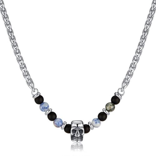 Natural Gemstone Necklace, 304 Stainless Steel, with Blue Speckle Stone & Abrazine Stone, plated, fashion jewelry & for man, original color, Sold By PC