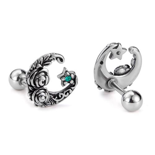 Stainless Steel Stud Earrings, 304 Stainless Steel, Moon and Star, plated, fashion jewelry & Unisex & micro pave cubic zirconia, original color, Sold By Pair