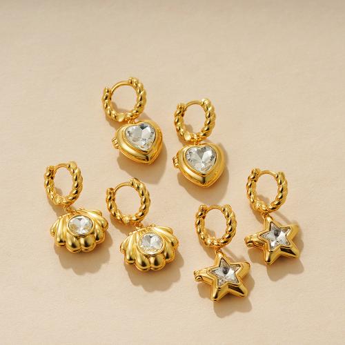 Rhinestone Earring, Brass, 18K gold plated, different styles for choice & for woman & with rhinestone, Sold By Pair