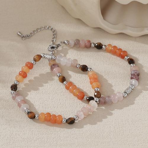 Bracelets de pierres précieuses, Acier inoxydable 304, avec Jade & Pierre naturelle & améthyste, Placage, bijoux de mode & styles différents pour le choix & pour femme, Vendu par PC