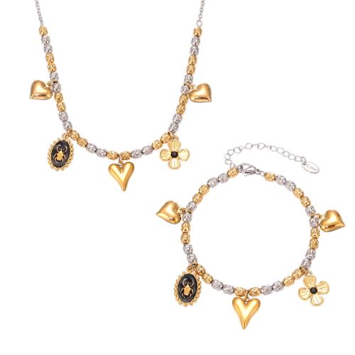 Emaille Edelstahl Schmuck Set, 304 Edelstahl, plattiert, verschiedene Stile für Wahl & für Frau & mit Strass, verkauft von PC