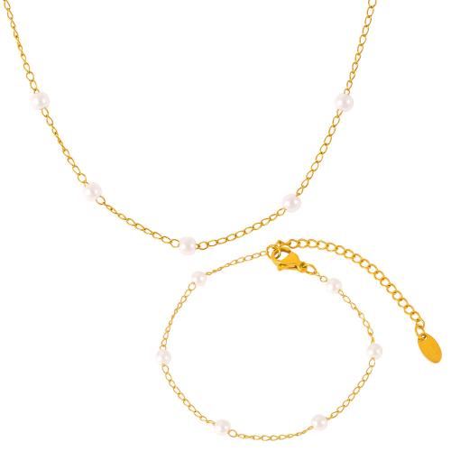 Parures de bijoux en acier inoxydable, Acier inoxydable 304, avec perle de plastique, Placage, bijoux de mode & styles différents pour le choix & pour femme, plus de couleurs à choisir, Vendu par PC