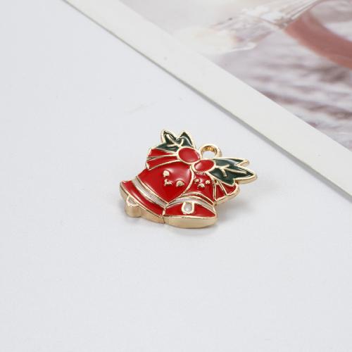 Tibetan Style Christmas Pendants, Christmas Bell, gold color plated, DIY & enamel, mixed colors, 20x19.85x2.30mm, Inner Diameter:Approx 1.6mm, Sold By PC