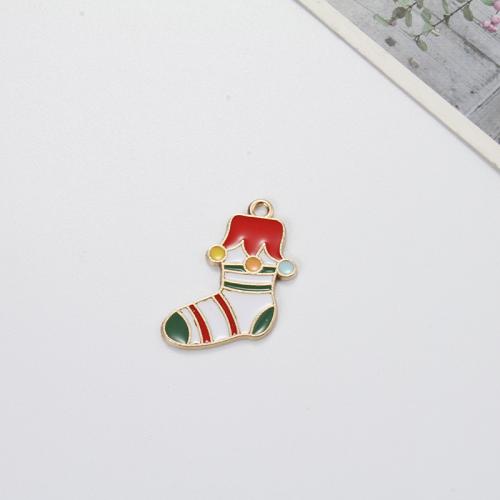 Tibetan Style Christmas Pendants, Christmas Boot, gold color plated, DIY & enamel, mixed colors, 22.65x15.31x1.28mm, Inner Diameter:Approx 1.6mm, Sold By PC