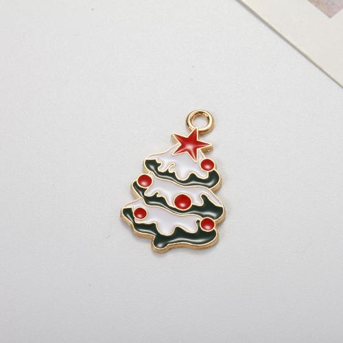 Tibetan Style Christmas Pendants, Christmas Tree, gold color plated, DIY & enamel, mixed colors, 29.50x17.20x1.15mm, Inner Diameter:Approx 2.26mm, Sold By PC