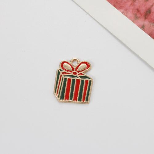 Tibetan Style Christmas Pendants, gift shape, gold color plated, Christmas Design & DIY & enamel, mixed colors, 19x15.20x1.27mm, Inner Diameter:Approx 1.6mm, Sold By PC