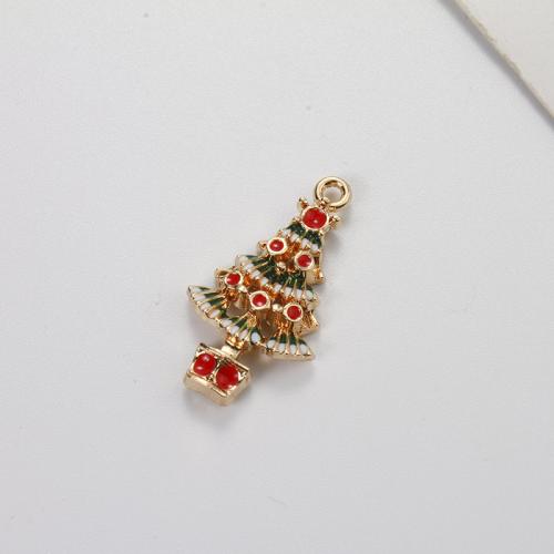 Tibetan Style Christmas Pendants, Christmas Tree, gold color plated, DIY & enamel, mixed colors, 20.60x14.90x4.50mm, Inner Diameter:Approx 1.3mm, Sold By PC
