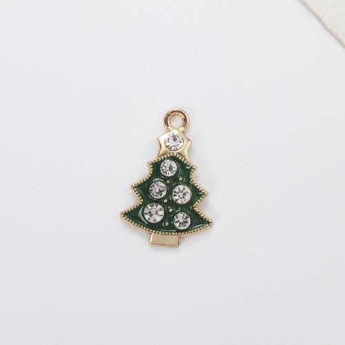 Tibetan Style Christmas Pendants, Christmas Tree, gold color plated, DIY & enamel & with rhinestone, mixed colors, 22.30x14.60x3.40mm, Inner Diameter:Approx 1.3mm, Sold By PC