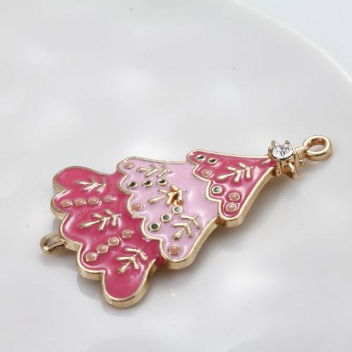 Tibetan Style Christmas Pendants, Christmas Tree, gold color plated, DIY & enamel & with rhinestone, mixed colors, 44x28x2.80mm, Sold By PC