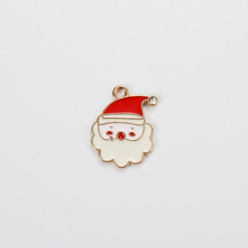 Tibetan Style Christmas Pendants, Santa Claus, gold color plated, DIY & enamel & with rhinestone, mixed colors, 20x15.80x1.30mm, Sold By PC