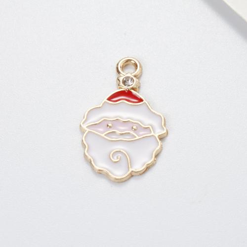 Tibetan Style Christmas Pendants, Santa Claus, gold color plated, DIY & enamel & with rhinestone, mixed colors, 23.70x15.20x1.40mm, Sold By PC