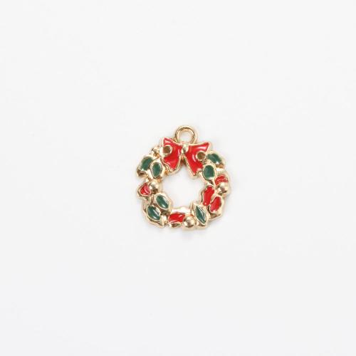 Tibetan Style Christmas Pendants, Christmas Wreath, gold color plated, DIY & enamel, mixed colors, 17.30x15x2.50mm, Sold By PC