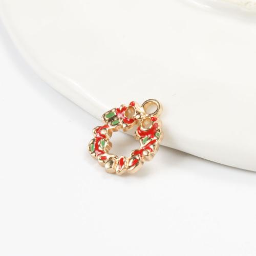 Tibetan Style Christmas Pendants, Christmas Wreath, gold color plated, DIY & enamel, mixed colors, 16x13.50x2.80mm, Sold By PC