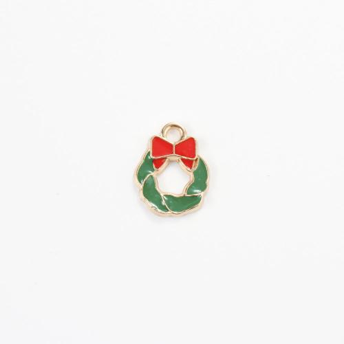 Tibetan Style Christmas Pendants, Christmas Wreath, gold color plated, DIY & enamel, mixed colors, 14x11x1.90mm, Sold By PC