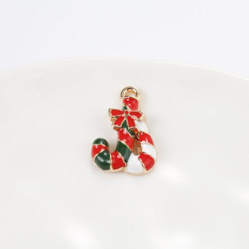 Tibetan Style Christmas Pendants, Christmas Candy Cane, gold color plated, DIY & enamel, mixed colors, 21x14x3.60mm, Sold By PC