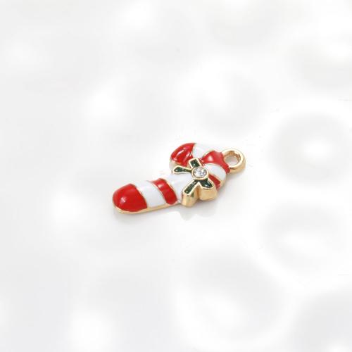 Tibetan Style Christmas Pendants, Christmas Candy Cane, gold color plated, DIY & enamel & with rhinestone, mixed colors, 20x10x3.70mm, Sold By PC