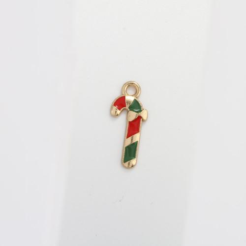Tibetan Style Christmas Pendants, Christmas Candy Cane, gold color plated, DIY & enamel, mixed colors, 19x8.50x2mm, Sold By PC